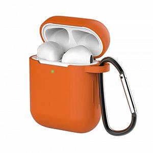 Силіконові чохли Жовтогарячі для Навушників Apple Аїрпідсів із карабіном - Фото 1
