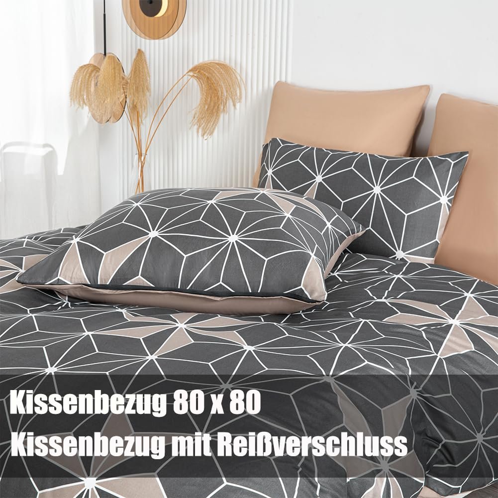 Постільна білизна Soifox, 135 x 200 см, сірий комплект - Геометричні комплекти з мікрофібри, підодіяльник 135 x 200 см з наволочкою, не потребує прасування та не мнеться, сучасний підодіяльник на блискавці, фото №5