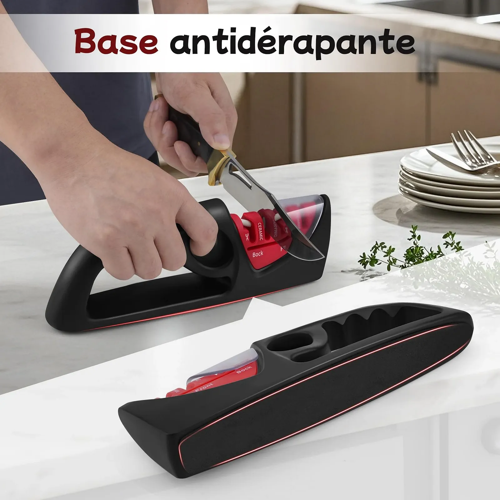 Точилка для ножів ручна 4-in-1 професійна з керамічним каменем, карбідом вольфраму та алмазним напиленням нековзна, фото №5