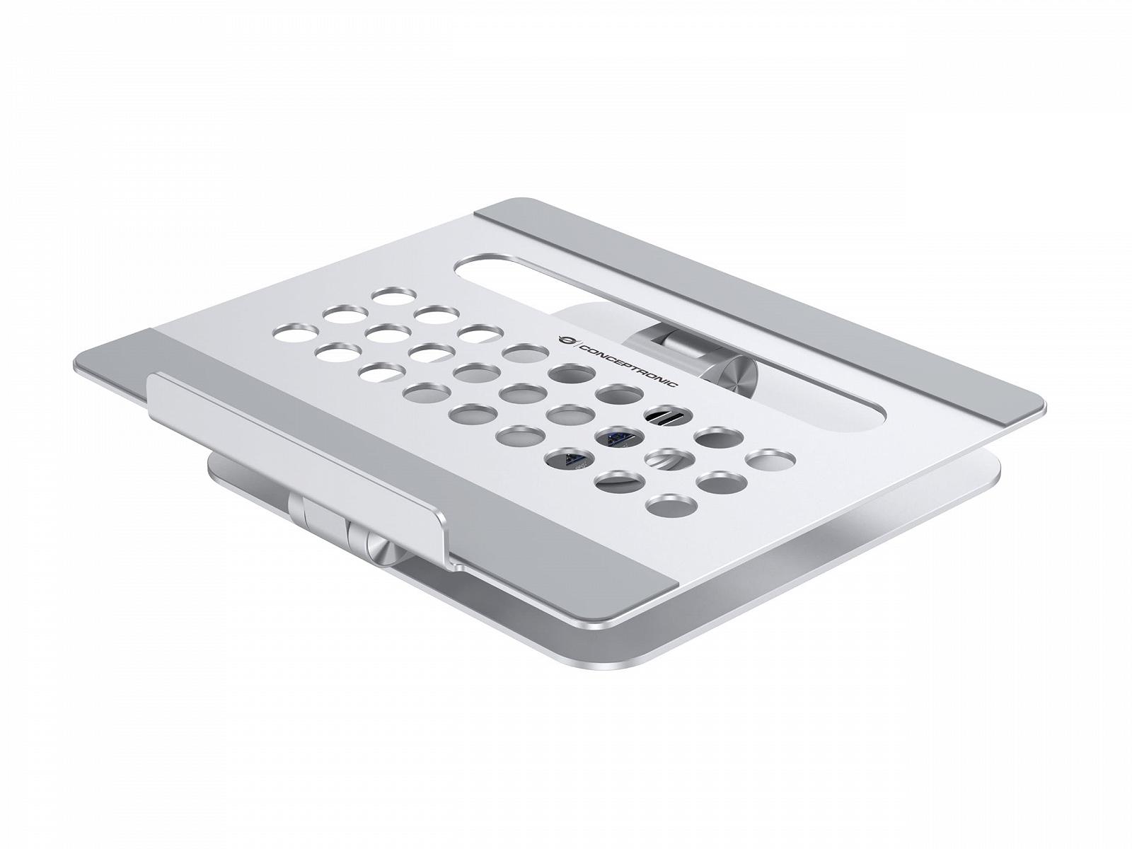 Подставка для ноутбука Conceptronic DONN27G с док-станцией 7 в 1, поворотным основанием на 360°, сложной регулируемой высотой, фото №4 Подставка для ноутбука Conceptronic DONN27G с док-станцией 7 в 1, поворотным основанием на 360°, сложной регулируемой высотой, фото №4