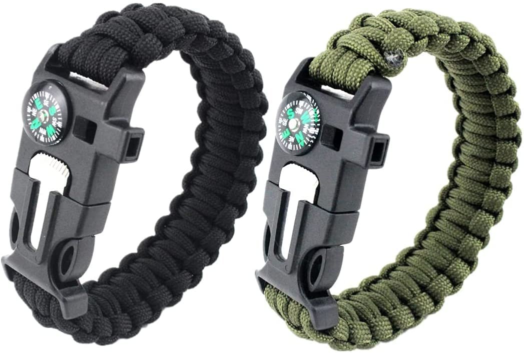 Браслет Paracord ABD, набір з 2 браслетів для виживання, із запальничкою, компасом, лезом, свистком, пряжкою, для активного відпочинку, такого як піші прогулянки, кемпінг, альпінізм, екстрений виклик тощо., фото №1