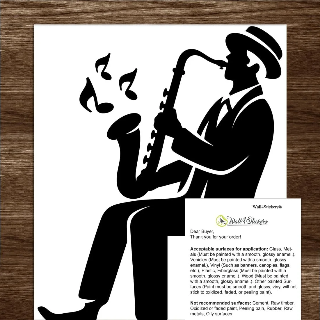 Наклейка на стіну Джазовий музикант із саксофоном 110 x 152 мм Чорна, фото №6