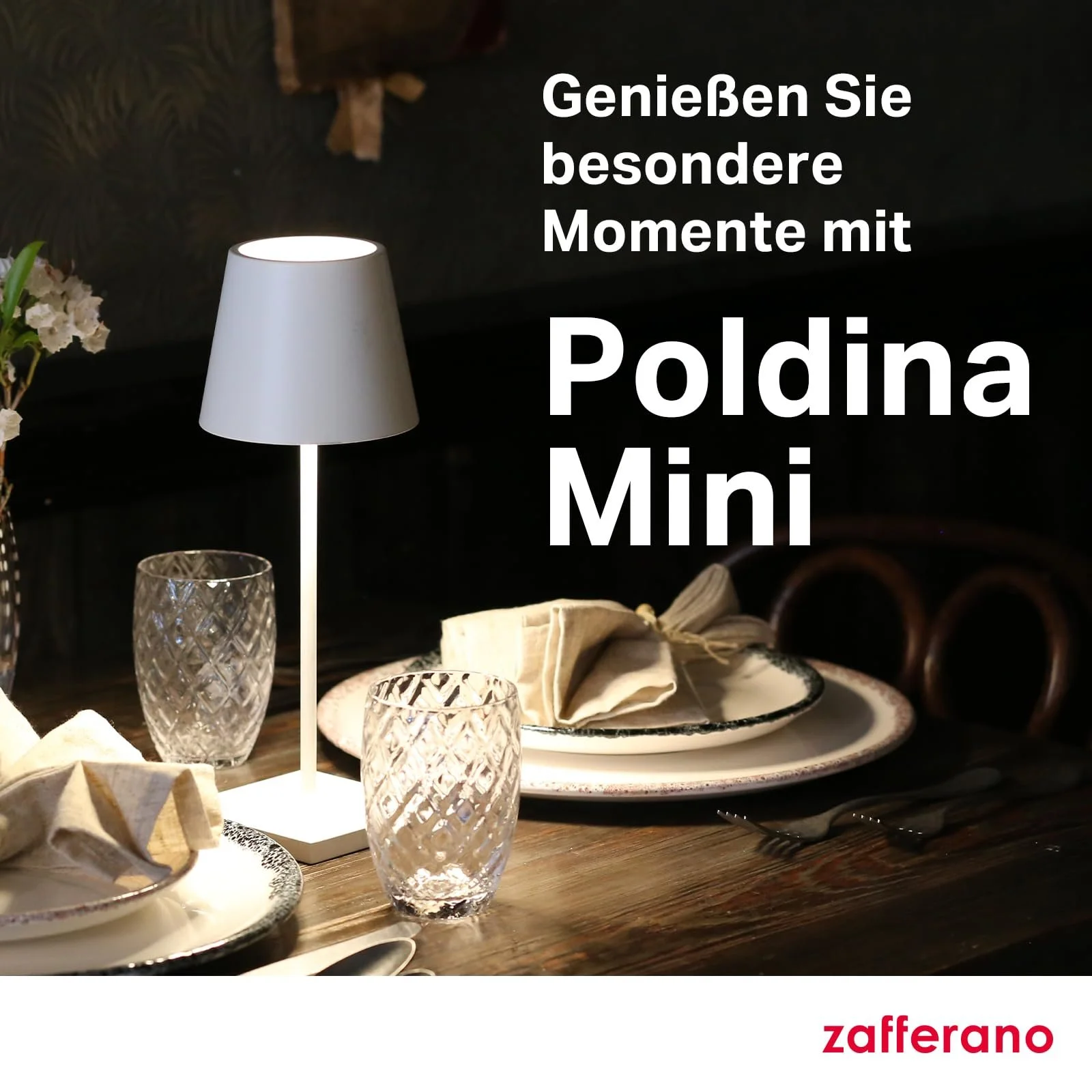 Настільна лампа Zafferano Poldina Pro Mini Wireless Rechargeable Touch Dimmer 2200-3000 К 30 см Темно-сіра, фото №8