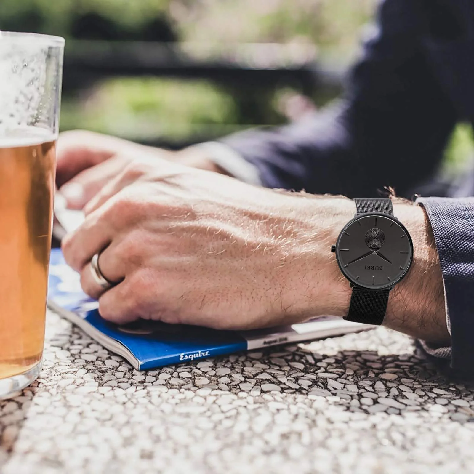 Часы BUREI Минималистичные, ультратонкие, кожаный ремешок, с двумя циферблатами, фото №5 Часы BUREI Минималистичные, ультратонкие, кожаный ремешок, с двумя циферблатами, фото №5