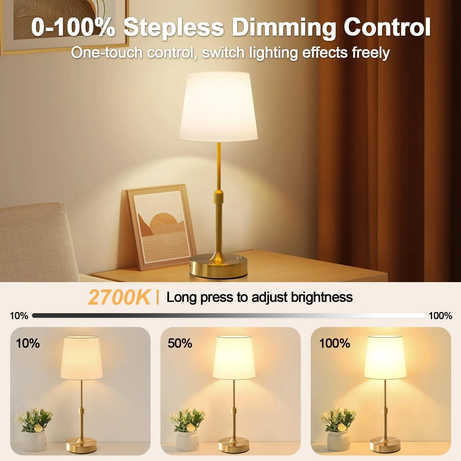 LED Настільна лампа Wireless Dimmable USB-C Height Adjustable 5200 mAh Gold, фото №2
