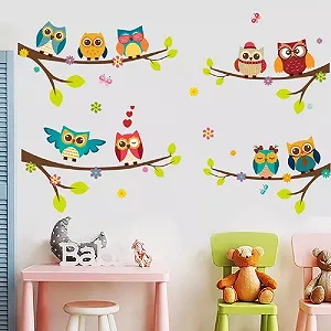 Наклейка на стіну WandSticker4U 9 Cute Owls Сови на гілках 120 x 100 см synthetic.ua - Фото 1