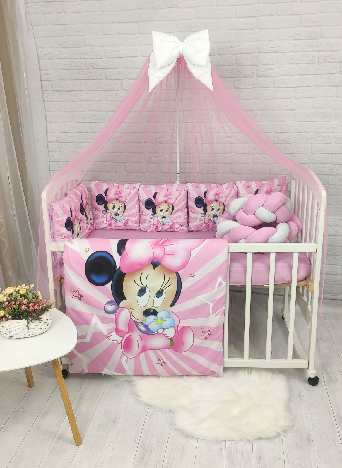 Дитяче постільна ліжечко з балдахіном Акварель Міні Маус (В02511), фото №1