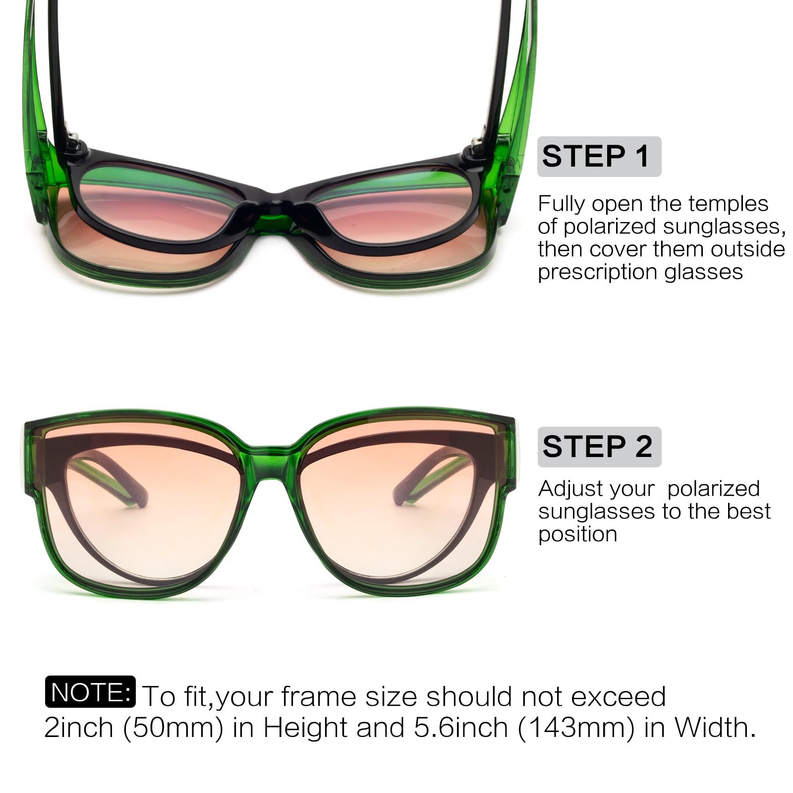 Сонцезахисні окуляри поляризаційні Face Shadow для жінок, для носіння поверх звичайних окулярів, захист UV400, великі, ультралегкі, для водіння, риболовлі, XL-прозора зелена оправа/градієнт, фото №5