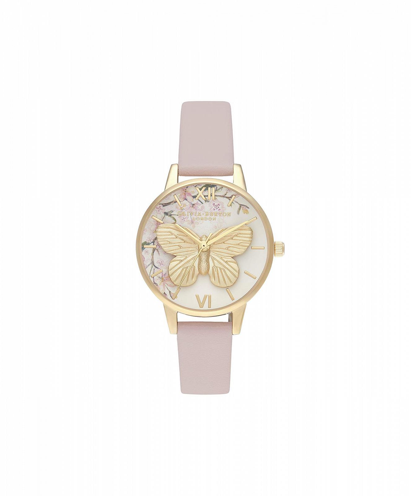 Жіночий аналоговий кварцовий годинник Olivia Burton OB16EG125, рожевий веганський шкіряний ремінець, золотий, браслет, фото №1