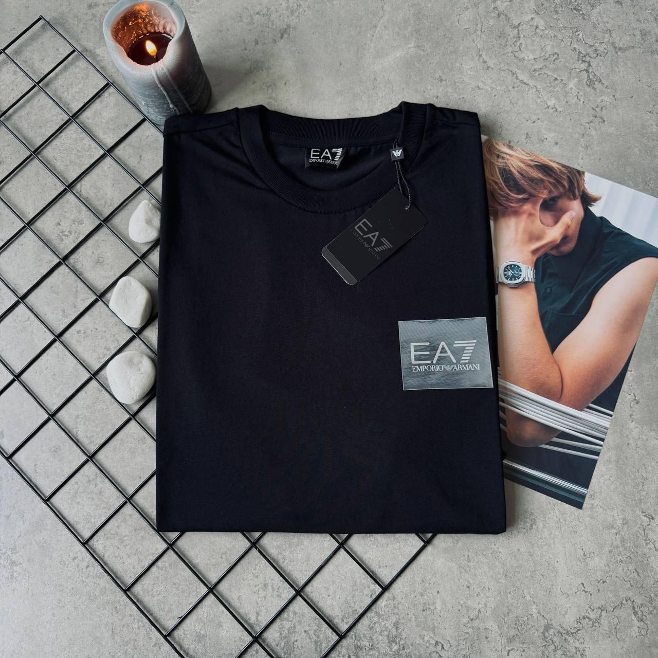 Мужская черная футболка Armani EA7 брендовая Армани ЕА7 модная на лето для мужчины, фото №2