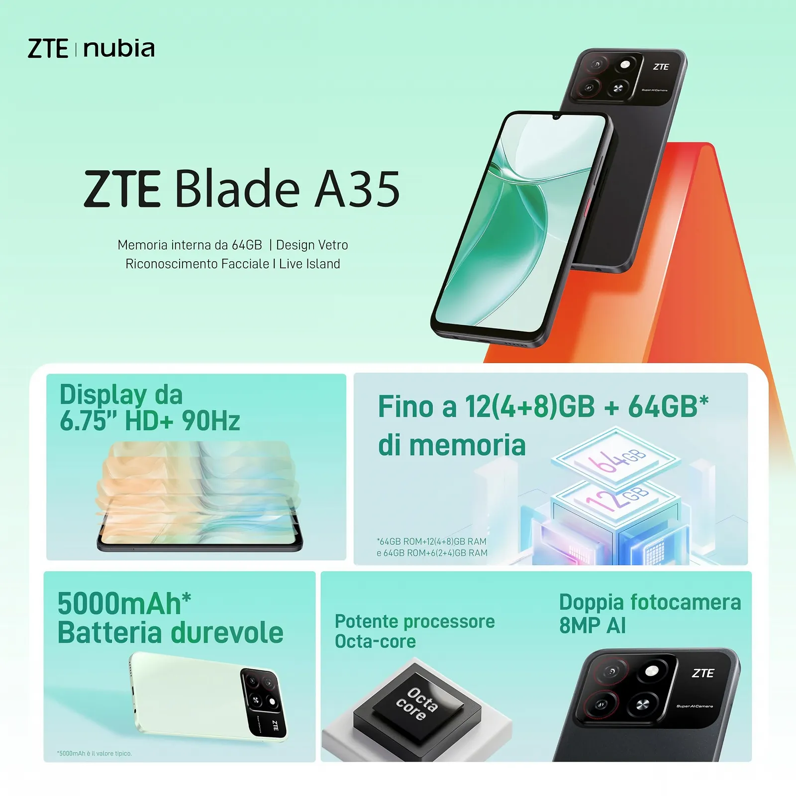 Смартфон ZTE Blade A35 12 ГБ (4 ГБ + 8 ГБ) 64 ГБ Android 14 Go Edition Star Black, фото №5 Смартфон ZTE Blade A35 12 ГБ (4 ГБ + 8 ГБ) 64 ГБ Android 14 Go Edition Star Black, фото №5