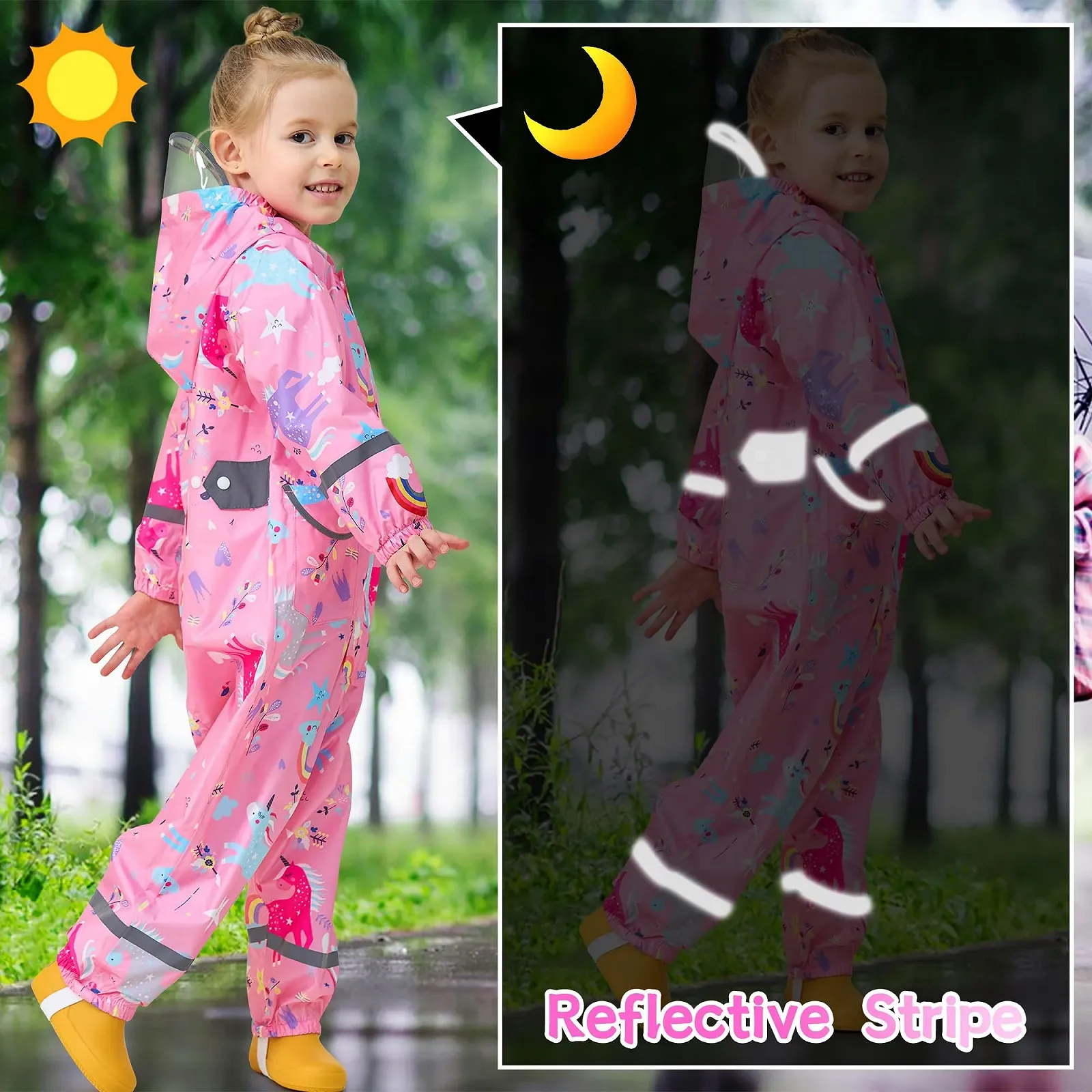 Дитячий дощовик Baogaier, дихаючий, водонепроникний для дівчаток та хлопчиків, фото №5