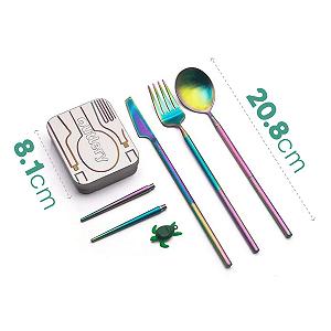 Набор Outlery Full Set Портативный многоразовый набор столовых приборов из нержавеющей стали и многоразовых палочек с футляром (карманный набор столовых приборов) Радуга synthetic.ua - Фото 1