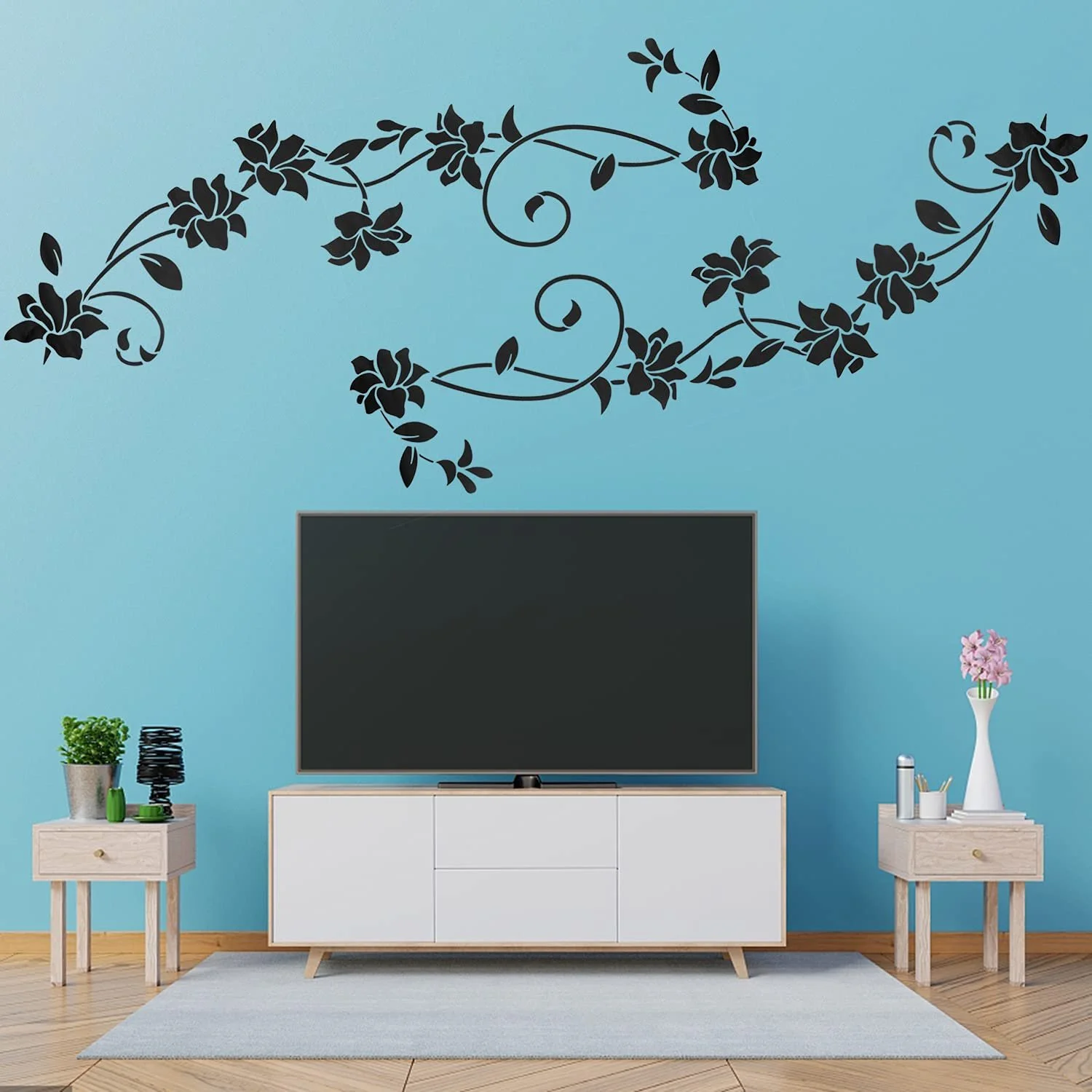 Наклейка на стіну Квітковий орнамент 2 штуки 30 x 105 см Чорна, фото №9