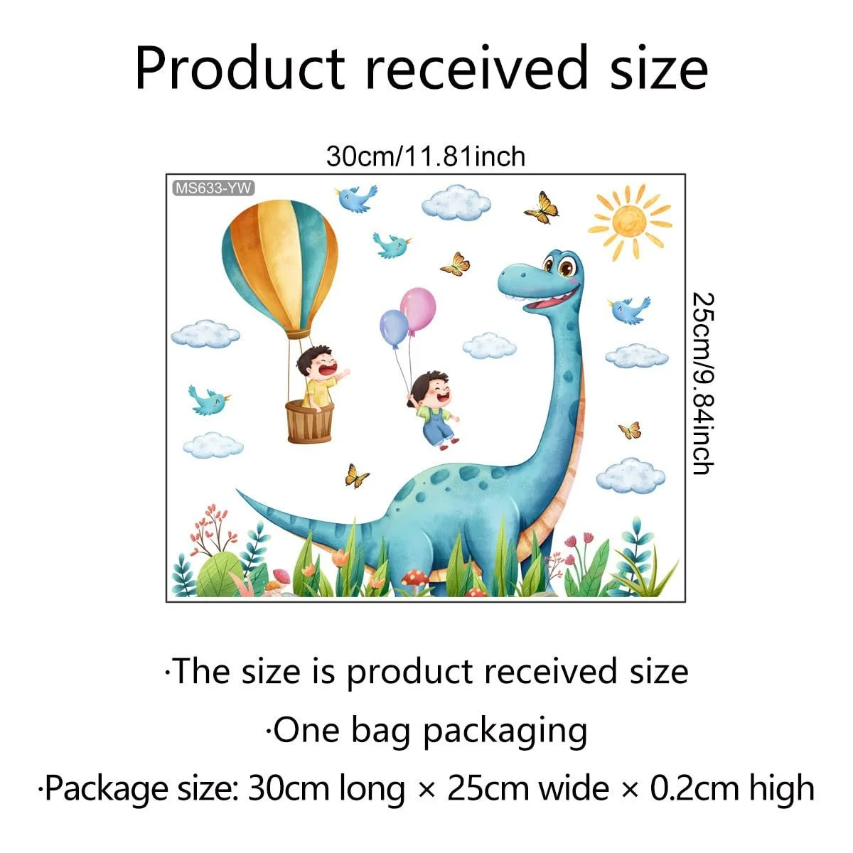 Наклейка на кришку унітазу Dinosaur/Kids Hot Air Balloon мультяшна знімна 25x30 см, фото №6