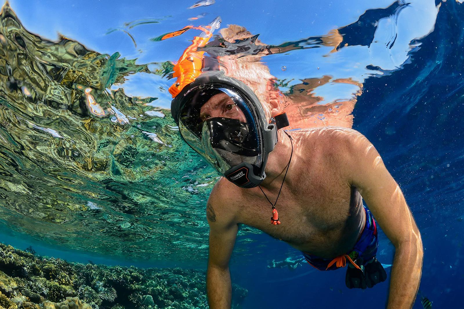 Маска з трубкою Ocean Reef Aria QR, повнолицева маска із загубником, для кращого огляду під водою на 180 градусів, фото №4