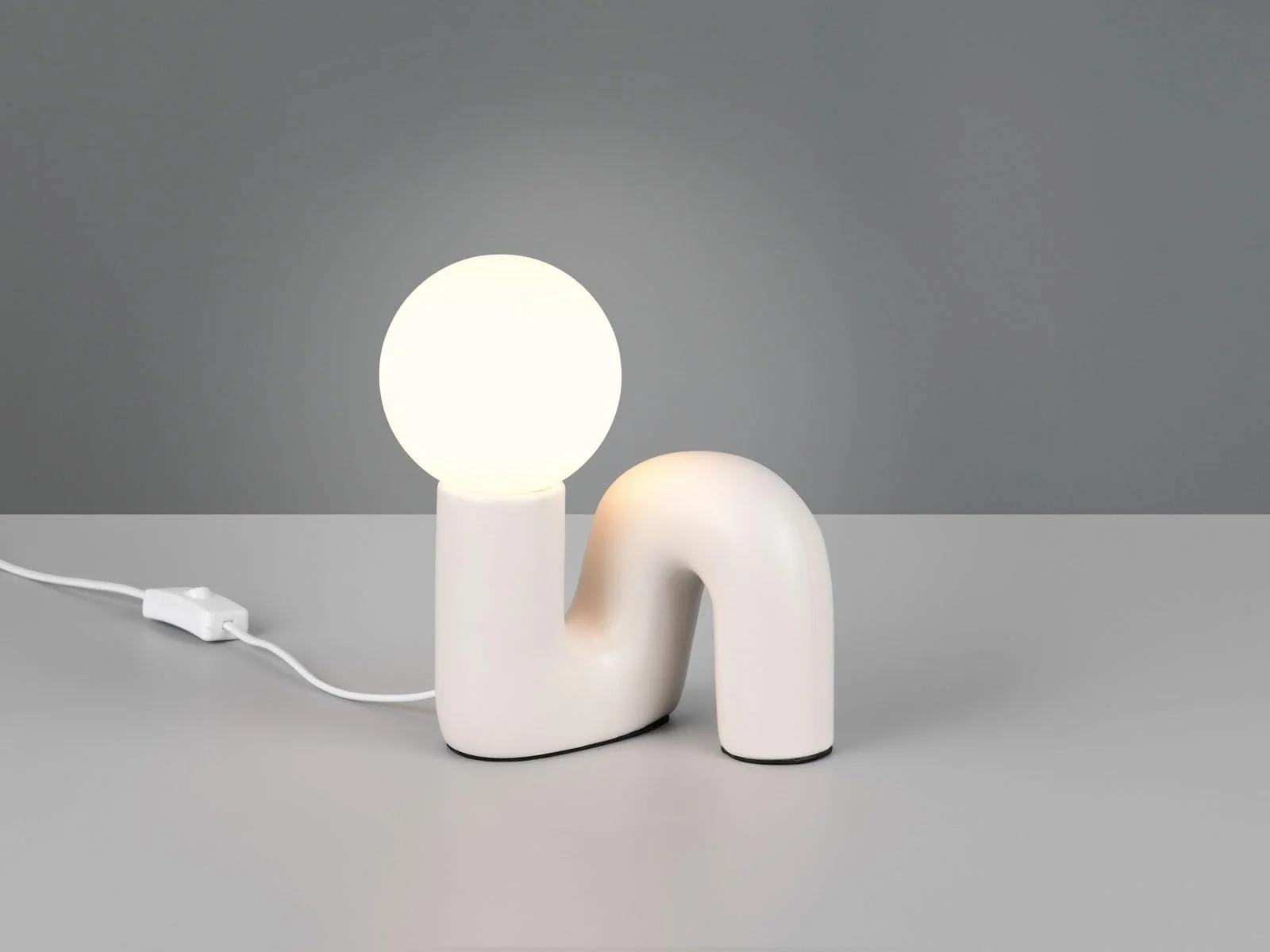 Настільна лампа meineWunschleuchte керамічна з білою скляною кулею Висота 21,5 см Сіра, фото №2