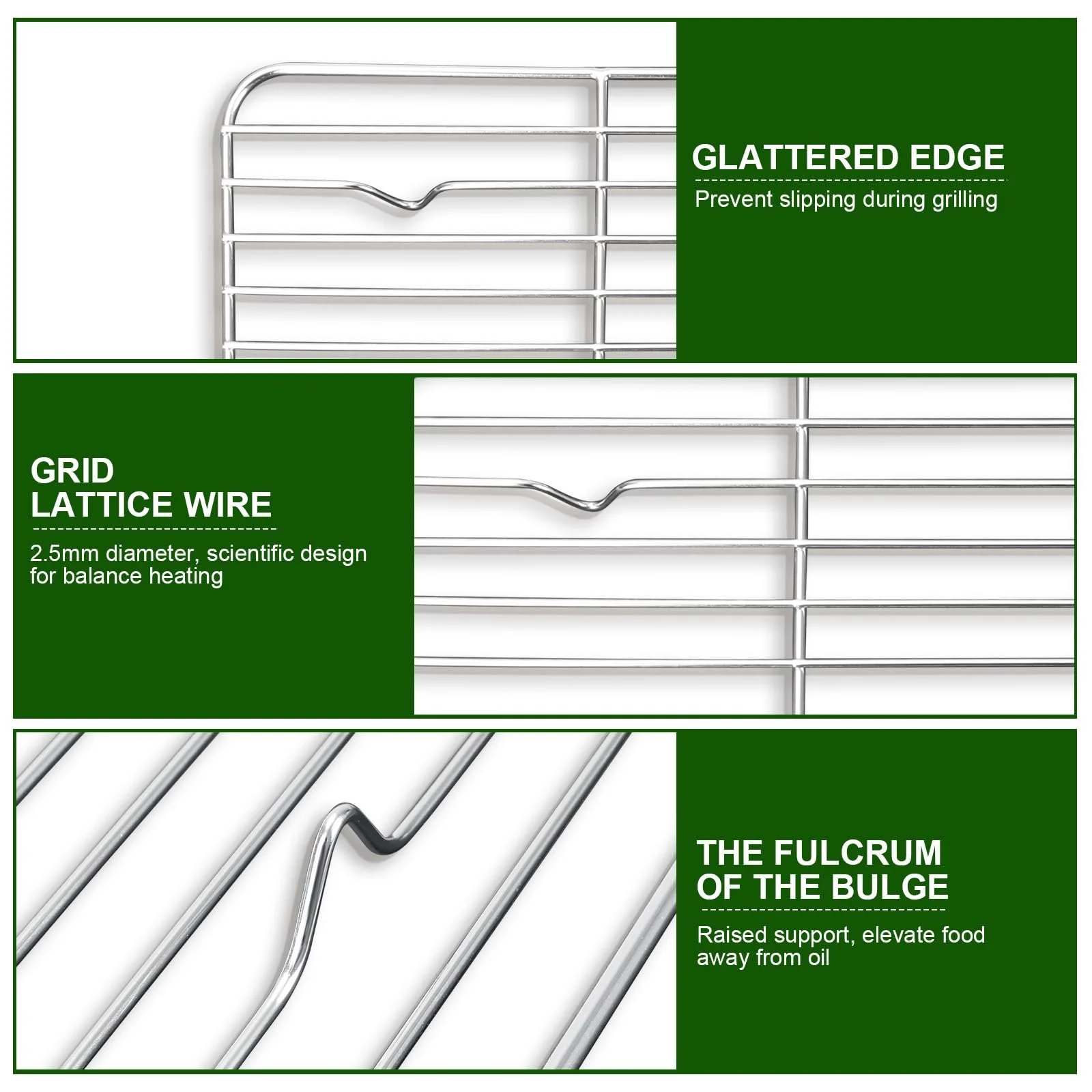 Противень для выпечки Cozary с решеткой для охлаждения 31,5 x 24,5 x 2,5 см нержавеющая сталь 304 прямоугольный, фото №3