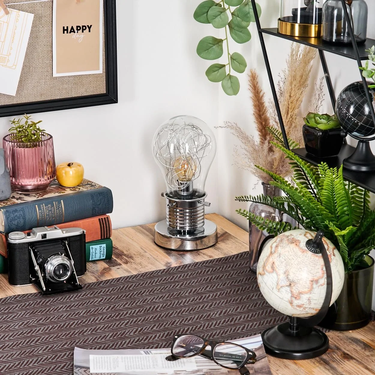 Настільна лампа HOFSTEIN Tryan металева скляна 24 см E14 Chrome Clear, фото №6