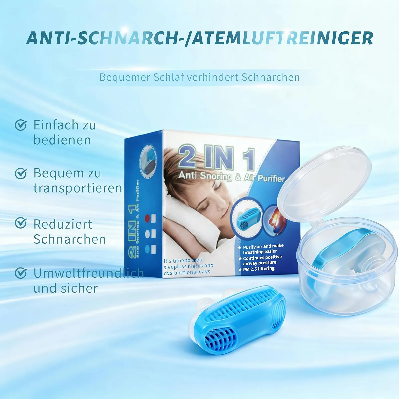 Пристрій проти хропіння Покращення дихання Покращує сон, багаторазовий пристрій, фото №3