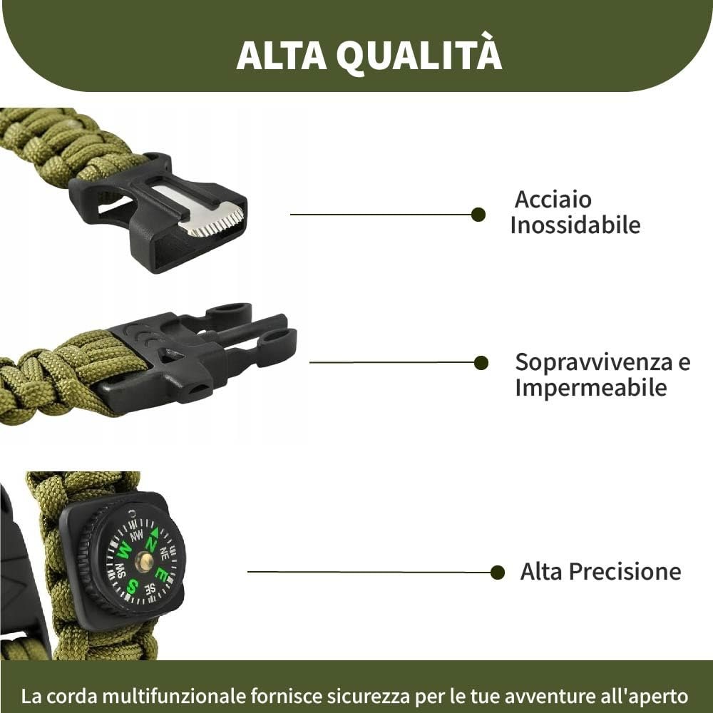 Браслет выживания Paracord с огнивом, свистком, ножом и компасом, фото №4