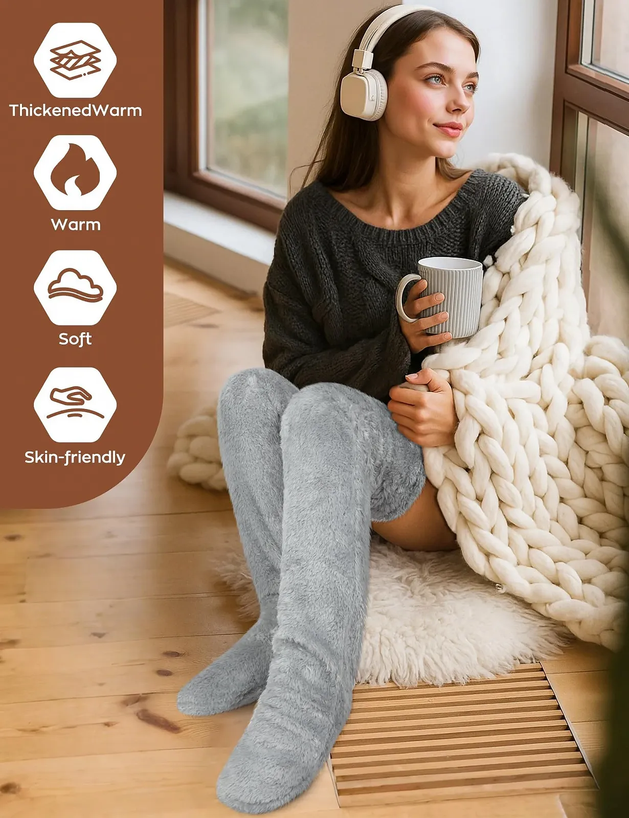 Теплі панчохи вище колін Becellen, Плюшеві, фото №2