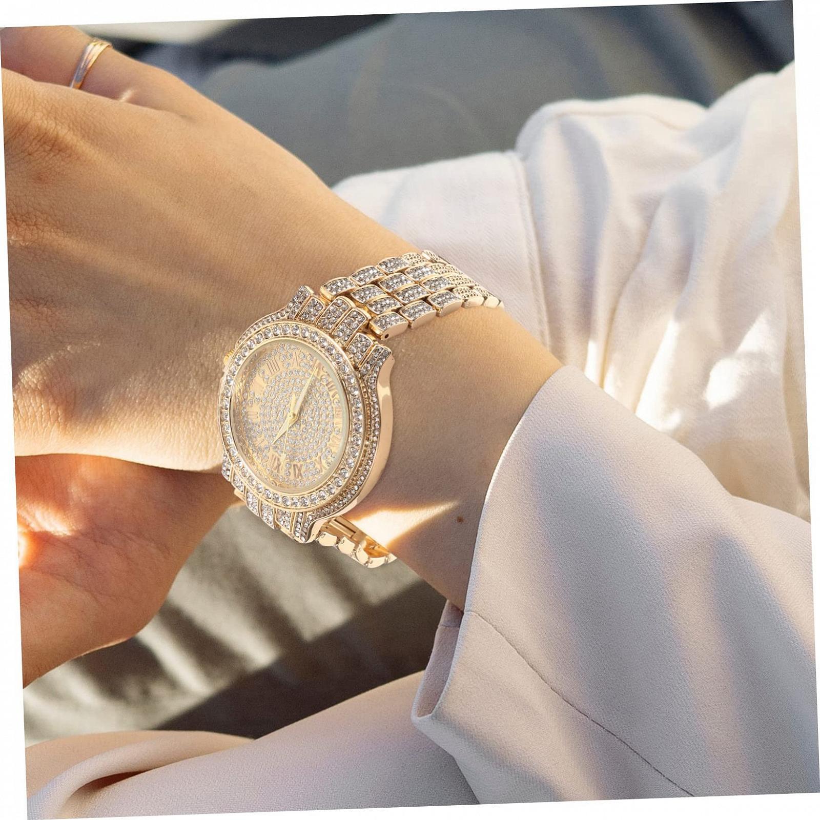 Цифровые часы LIFKOME Gyro со стразами для женщин, римские, розовое золото, фото №4