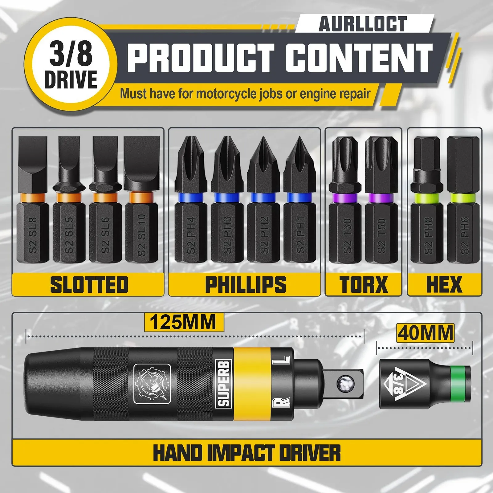 Набір ударних викруток 3/8 дюйма 13 шт., фото №2