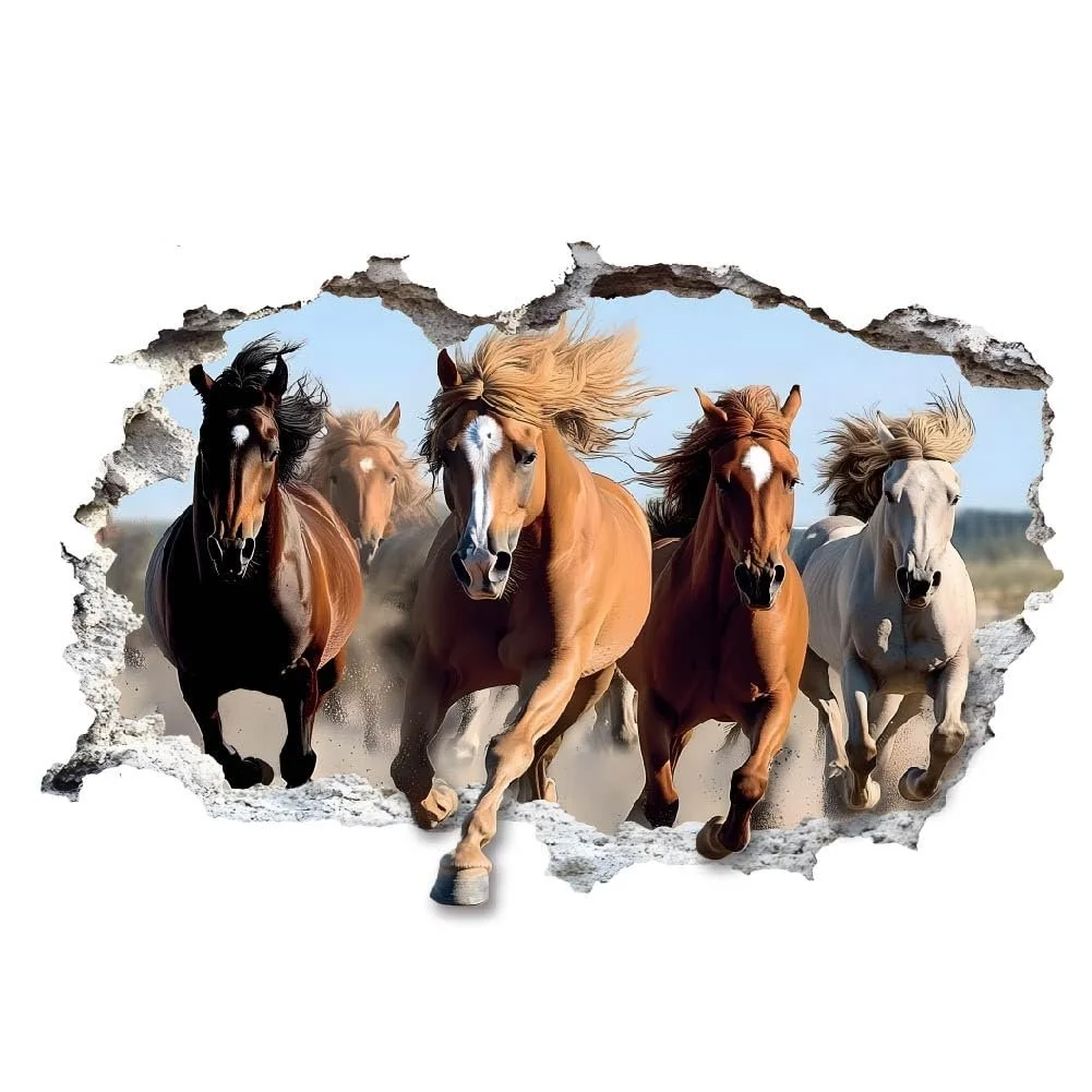 3D Наклейка на стіну SUPERDANT Galloping Horses вінілова самоклейна 90 x 60 см, фото №3