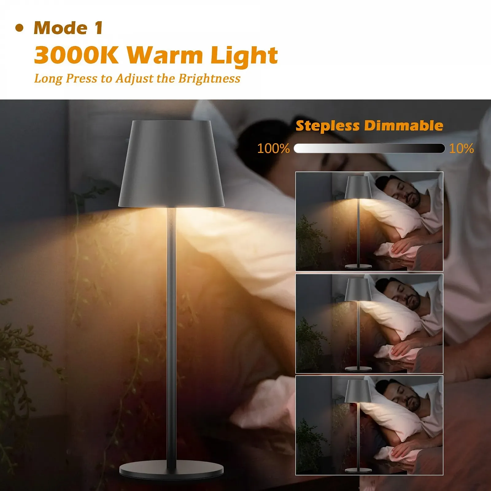 Настільна лампа Aipsun LED бездротова 5000 мАг Touch Dimmable RGB USB-C IP54 Anthracite 30 см, фото №6