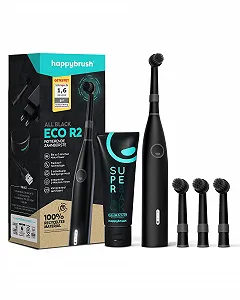 Електрична зубна щітка happybrush Eco R2 3 змінні насадки та зубна паста Black - Фото 1