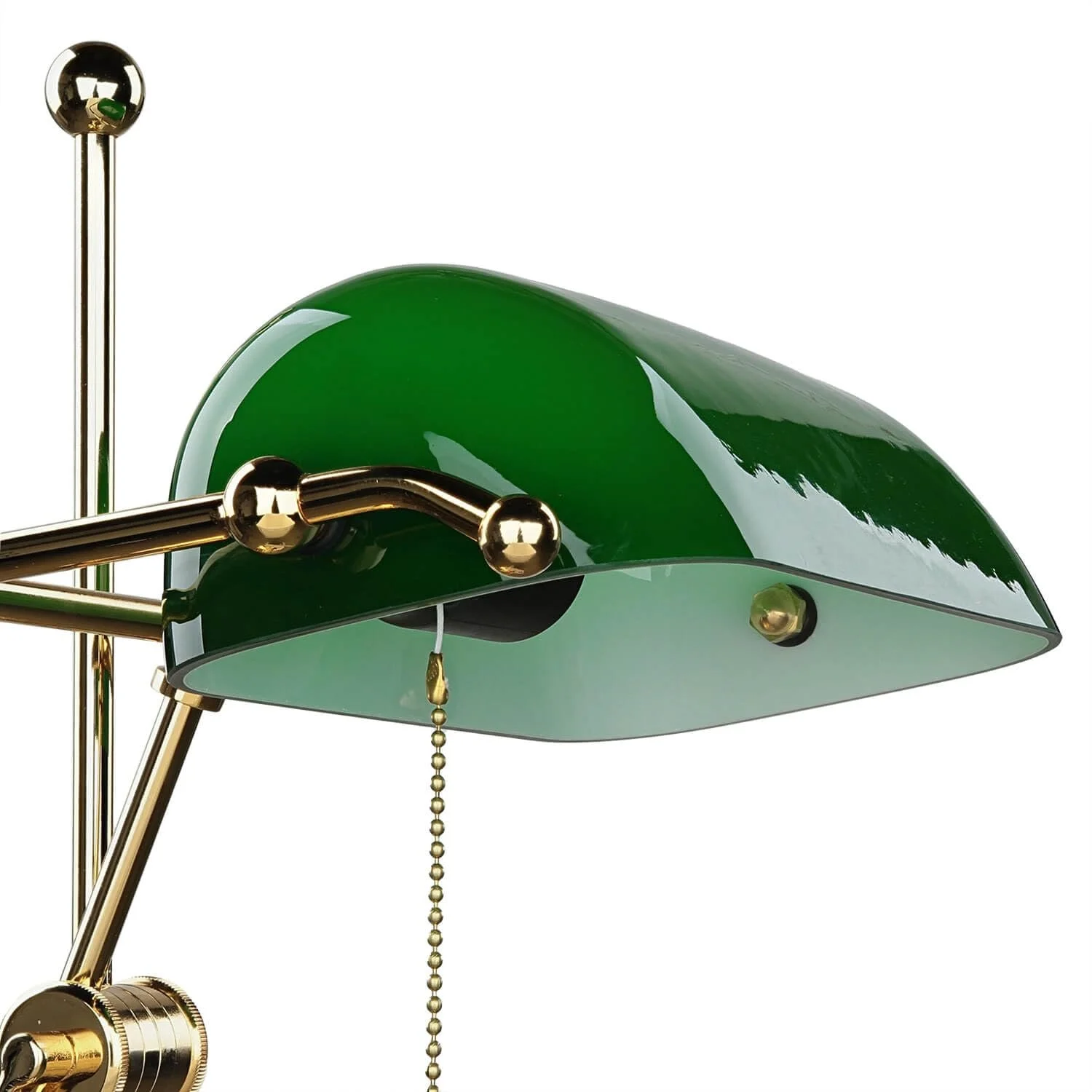 Настільна лампа Licht-Erlebnisse Banker Lamp латунь скло 47 см E27 24 карати позолота шнуровий вимикач Золотисто-зелений, фото №5