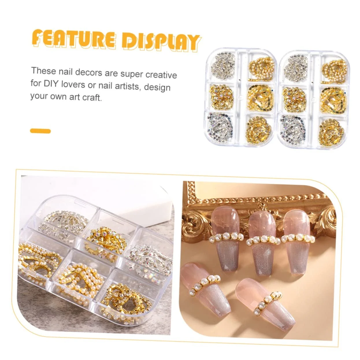 Набір для нігтів Healeved, 2 коробки, з ланцюжком з стразами, фото №5