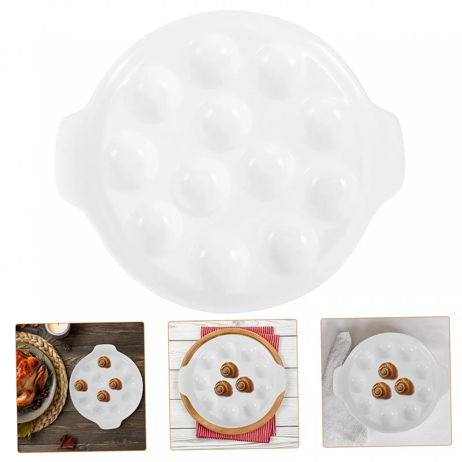 Форма для запекания керамическая на 12 лунок для улиток с ручками белая, фото №9