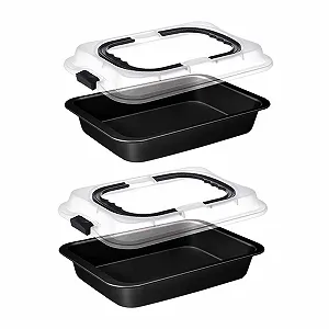Набор форм для выпечки 2 предмета с крышкой и ручкой Прямоугольный Антипригарный Для переноски тортов Черный - Фото 1