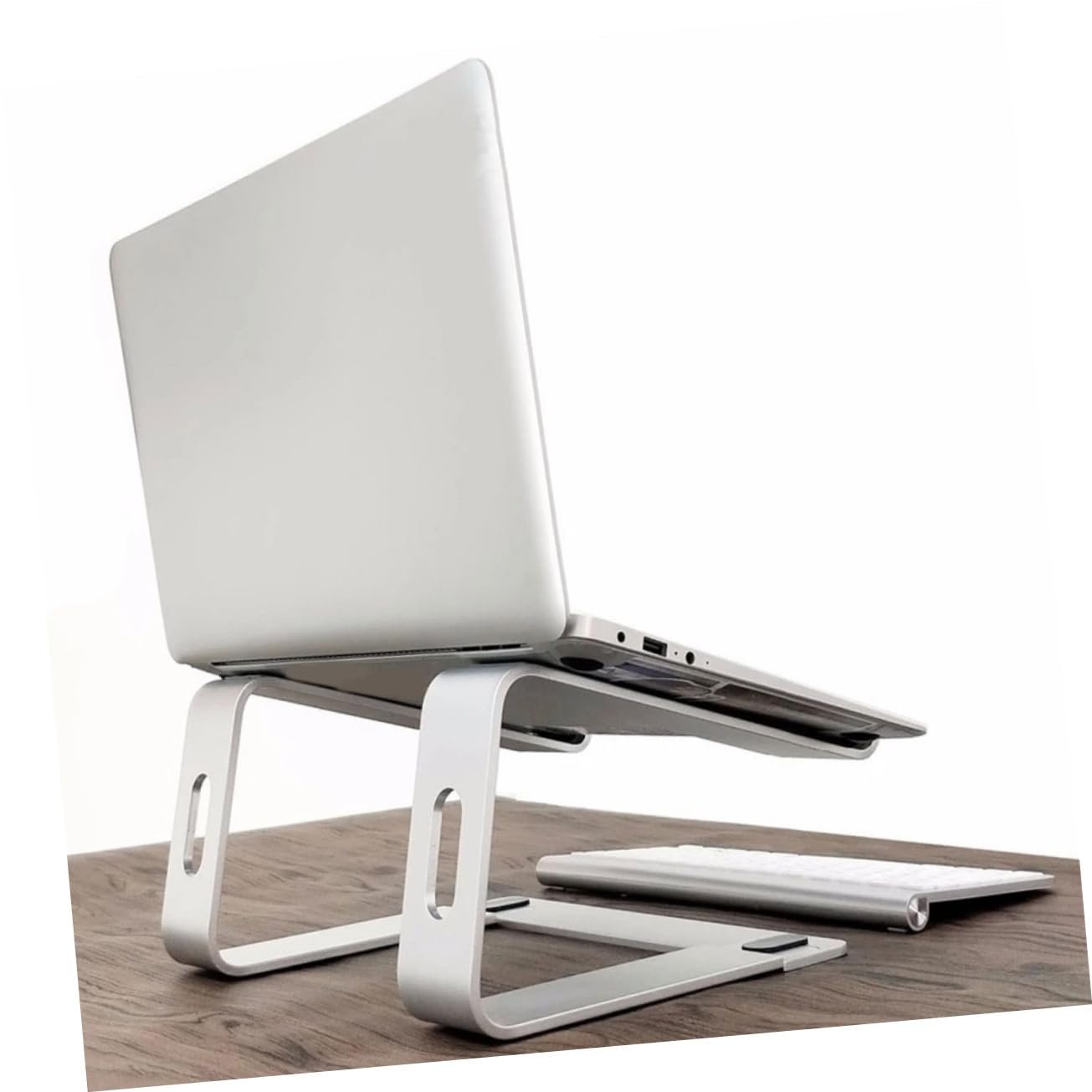 Підставка для ноутбука алюмінієва портативна вентильована ергономічна з нековзними накладками для дому, офісу, ресторану та подорожей, фото №8 Підставка для ноутбука алюмінієва портативна вентильована ергономічна з нековзними накладками для дому, офісу, ресторану та подорожей, фото №8