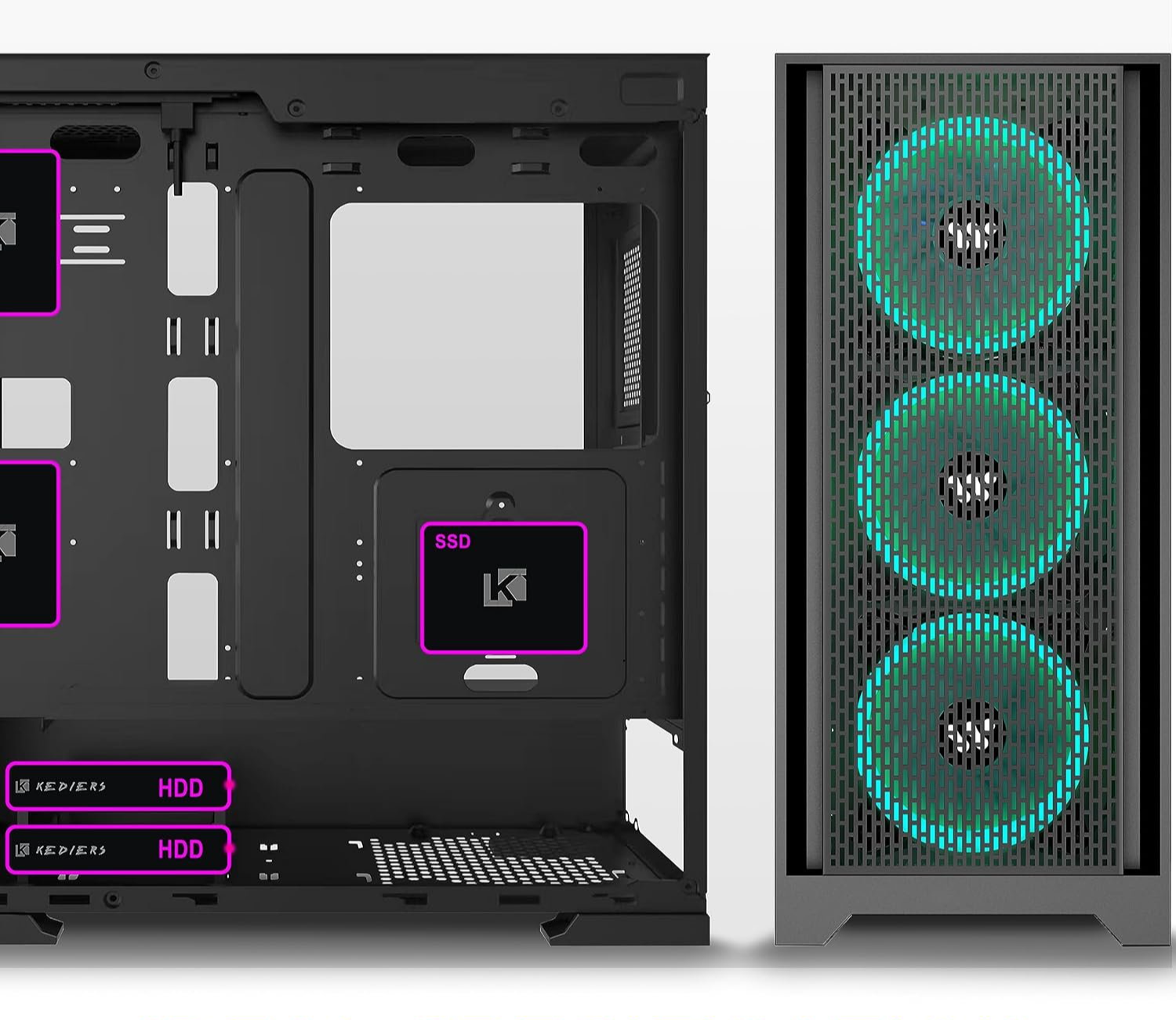 Корпус KEDIERS C710 / E-ATX / 7x120mm ARGB PWM / USB 3.0 / без БЖ / Чорний, фото №5