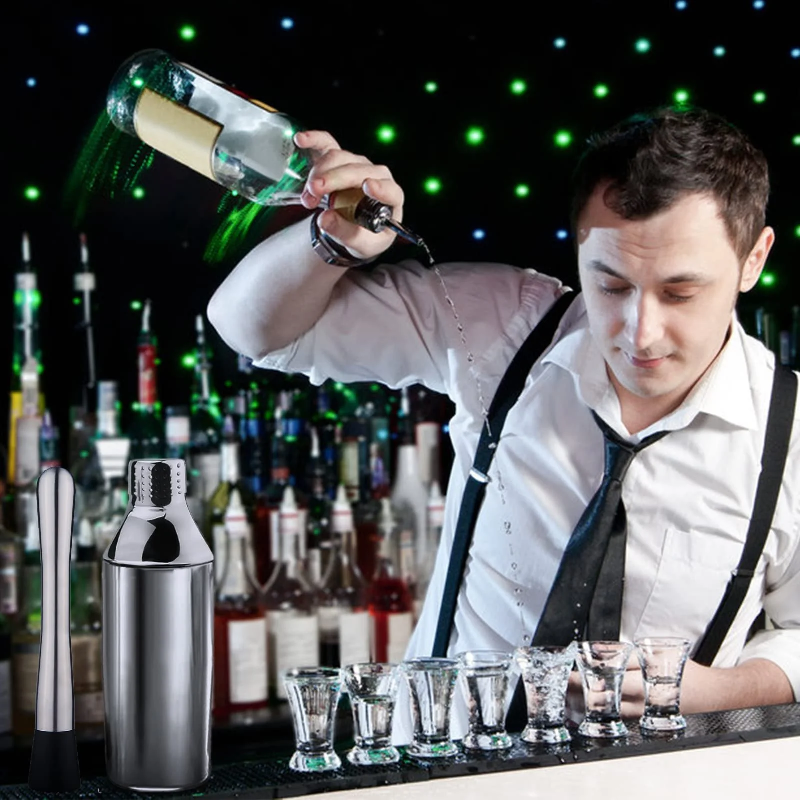 Набор для коктейлей Tonsooze, 18 предметов, из нержавеющей стали, шейкер для коктейлей, фото №6