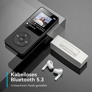 MP3-плеєр AGPTEK 64 ГБ Bluetooth 5.3 зі спікером, 40 годин роботи від батареї, маленький і класичний спортивний MP3 з екраном 1,8 дюйма, FM-радіо (без навушників), Чорний synthetic.ua - Фото 1