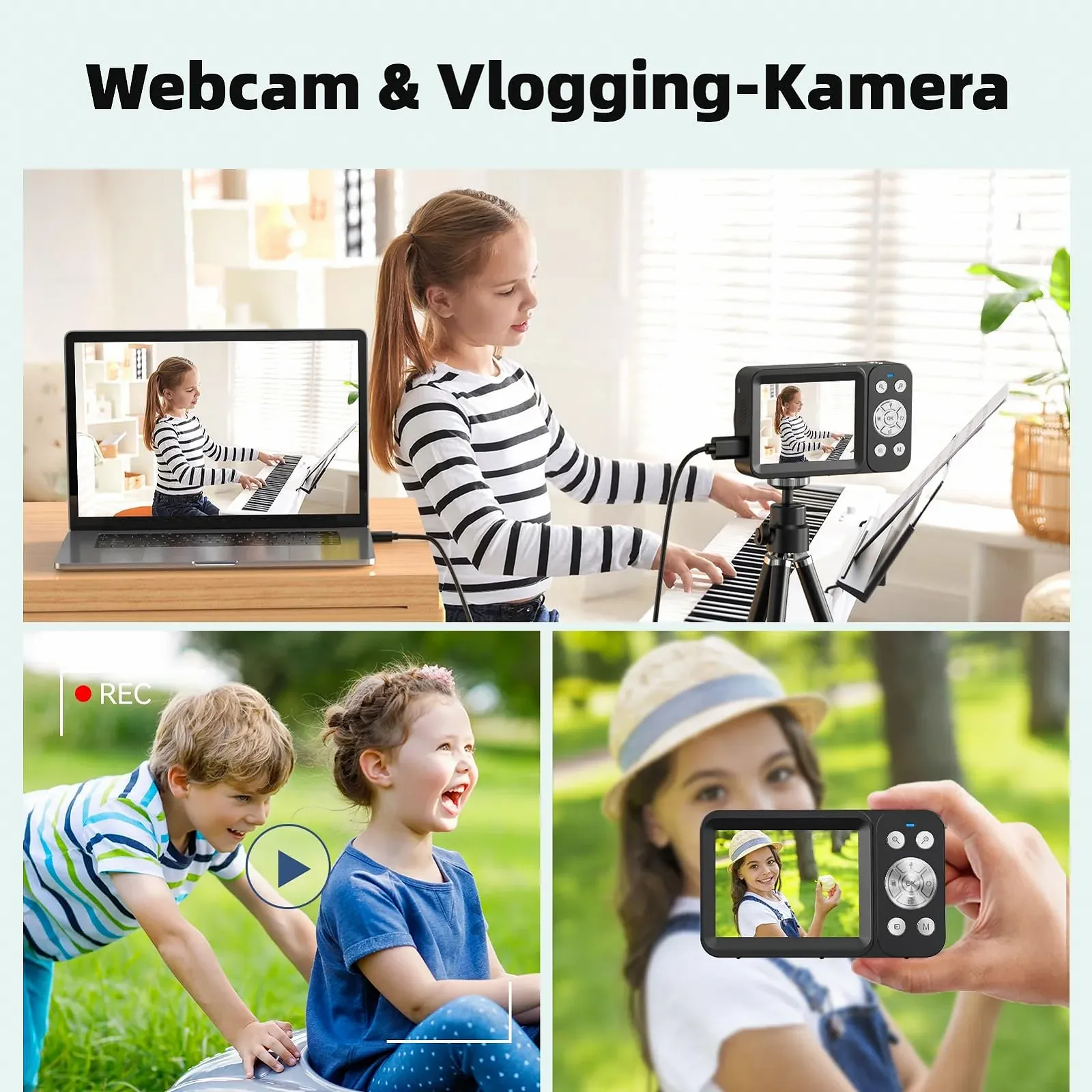 Цифрова камера 4K 64MP для влогів компактна 18X Digital Zoom 2 екрани 2 акумулятори 64GB SD-карта Чорна, фото №6