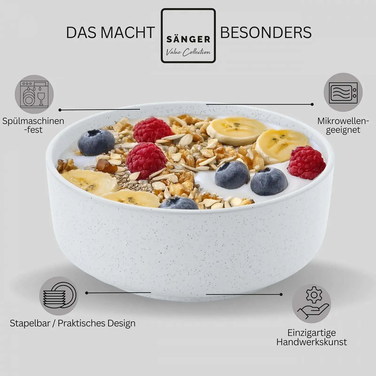 Миска Sänger Leeds Frost Stoneware, набор 6 штук, миски для завтрака на 6 персон, 780 мл, фото №4