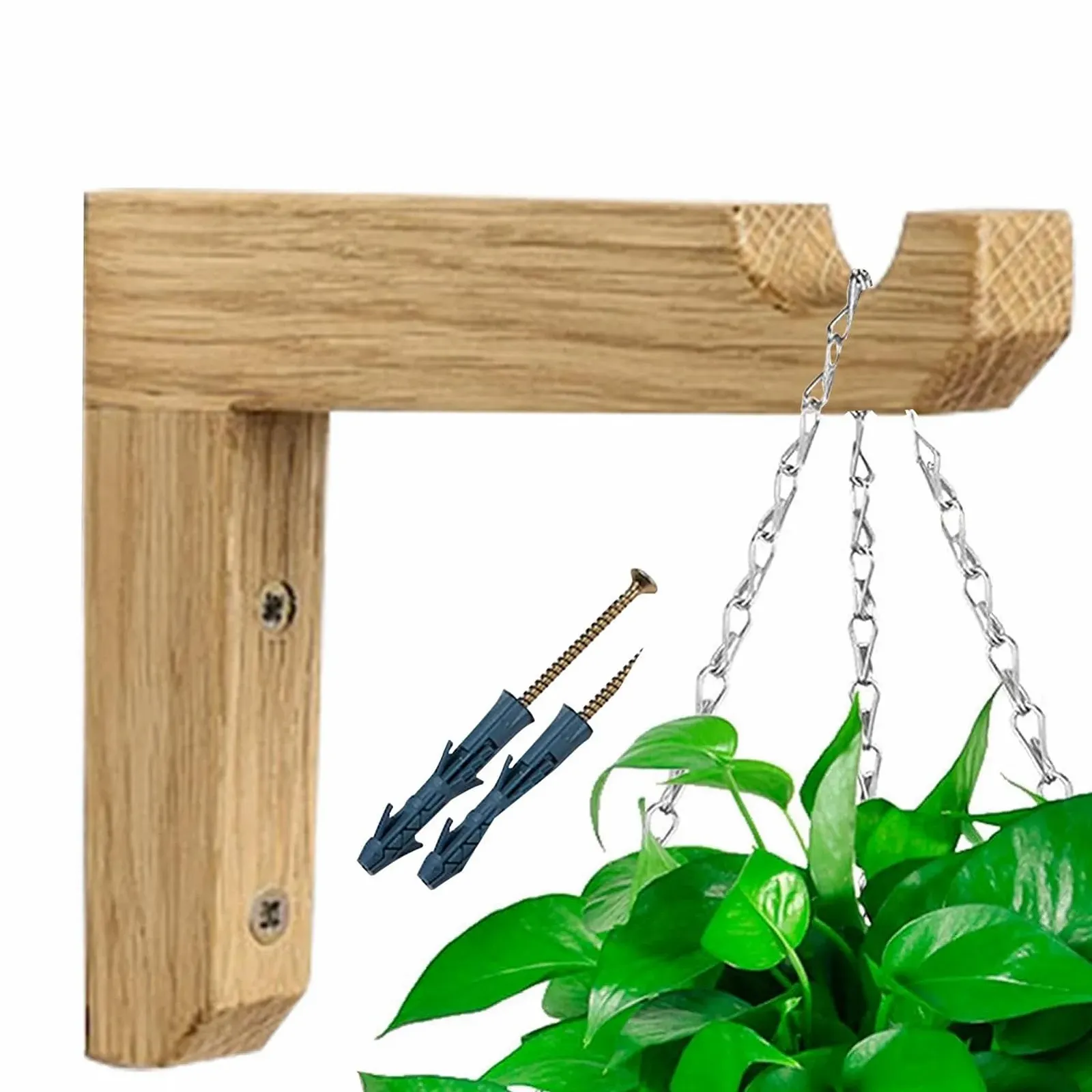 Гачок для рослин настінний L-подібний дерев'яний для приміщень та вулиці, фото №7