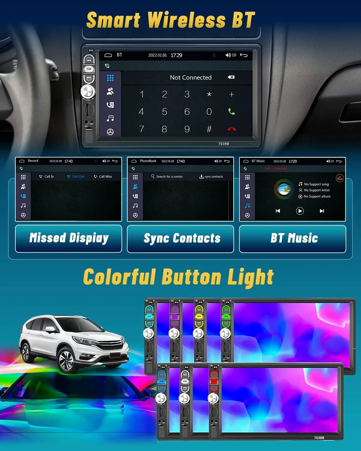 Автомагнитола Hikity-A3061A3--C216 / 7" / Сенсорная / Apple CarPlay / Android Auto / Bluetooth / USB / AUX / TF slot / 1DIN, фото №3