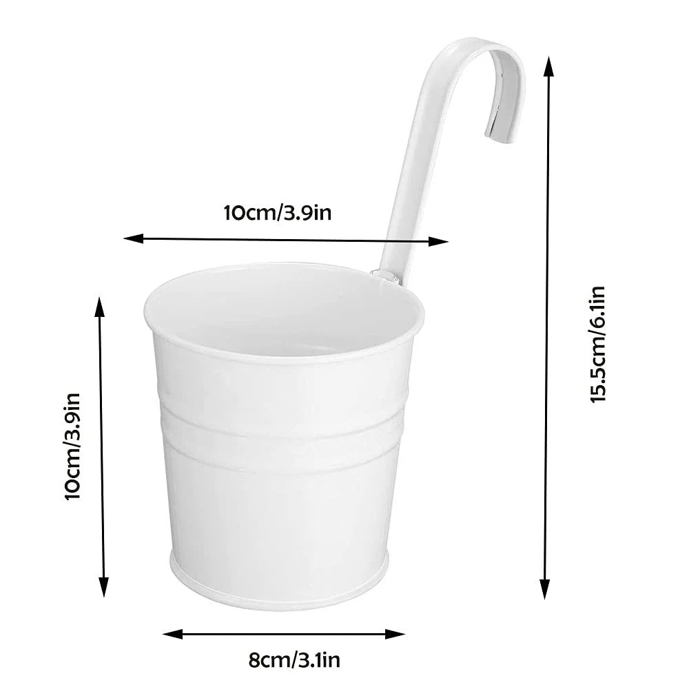 Подвесные цветочные горшки 4 шт. металлические с крючками белые, фото №3