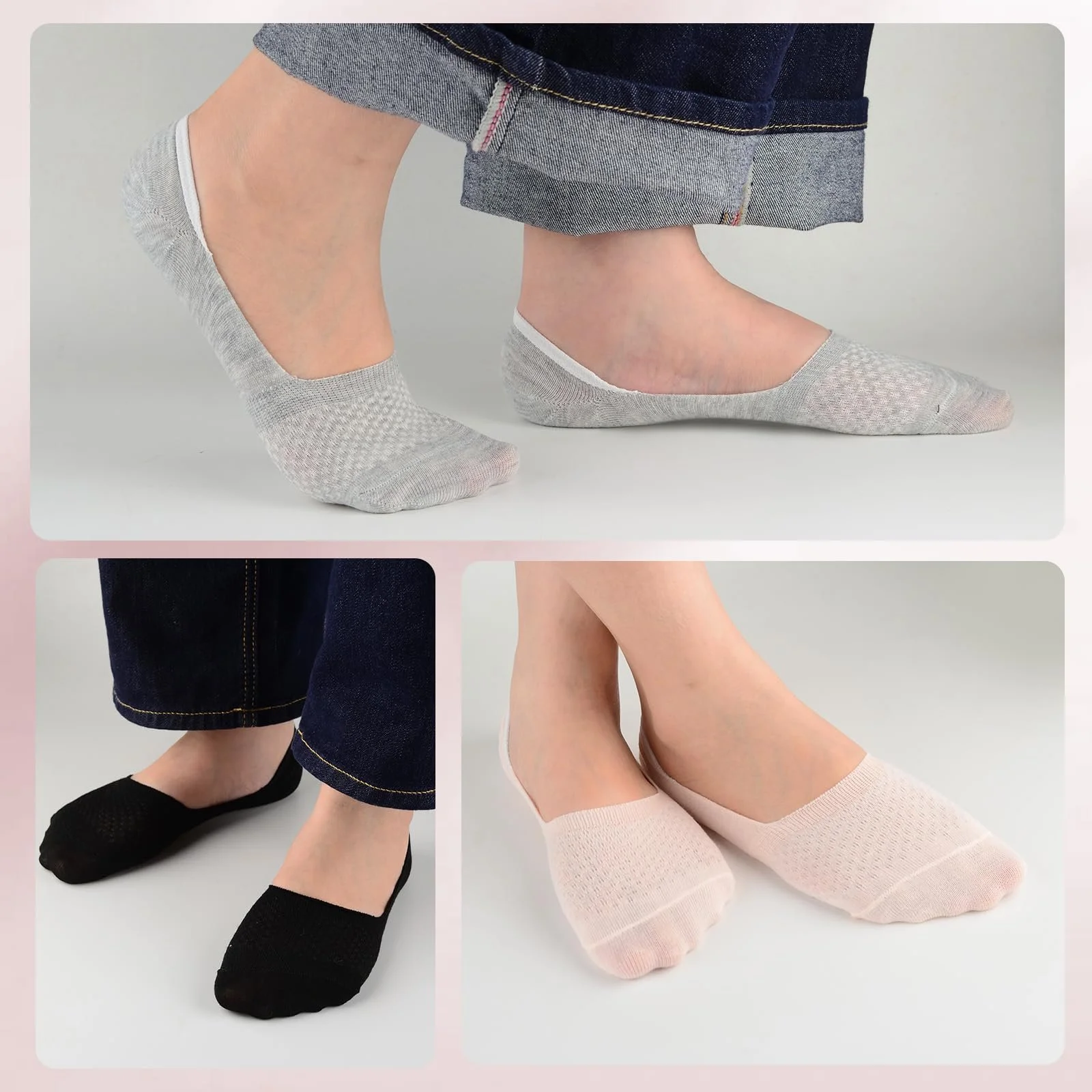Женские носки Хлопок 35-40 Носки-невидимки Без логотипа Нескользящие с силиконовой накладкой, фото №4