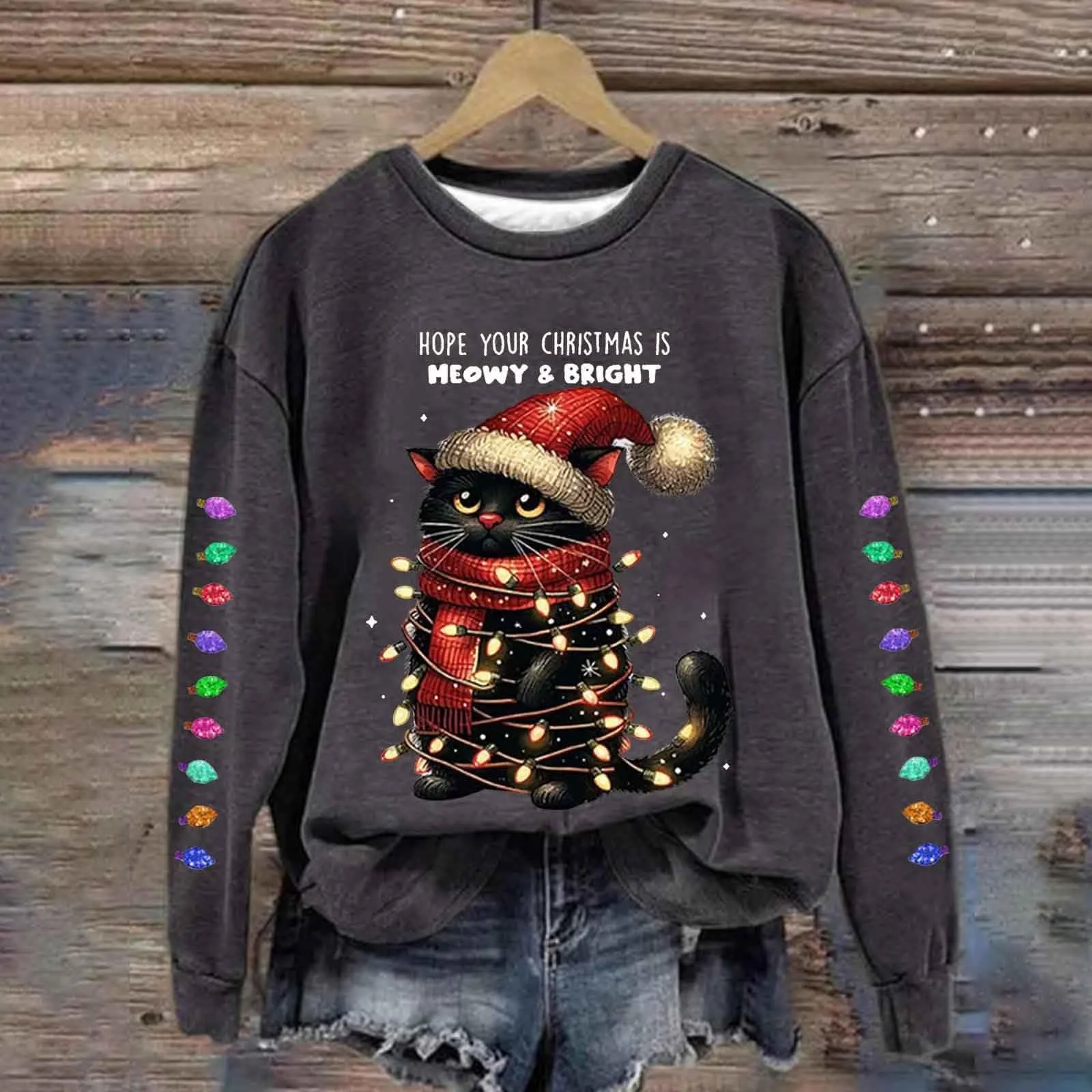 Женский Рождественский Свитшот Nuaoxyeu Santa Head, с круглым вырезом, без капюшона, утепленный флисом, классический, фото №2 Женский Рождественский Свитшот Nuaoxyeu Santa Head, с круглым вырезом, без капюшона, утепленный флисом, классический, фото №2