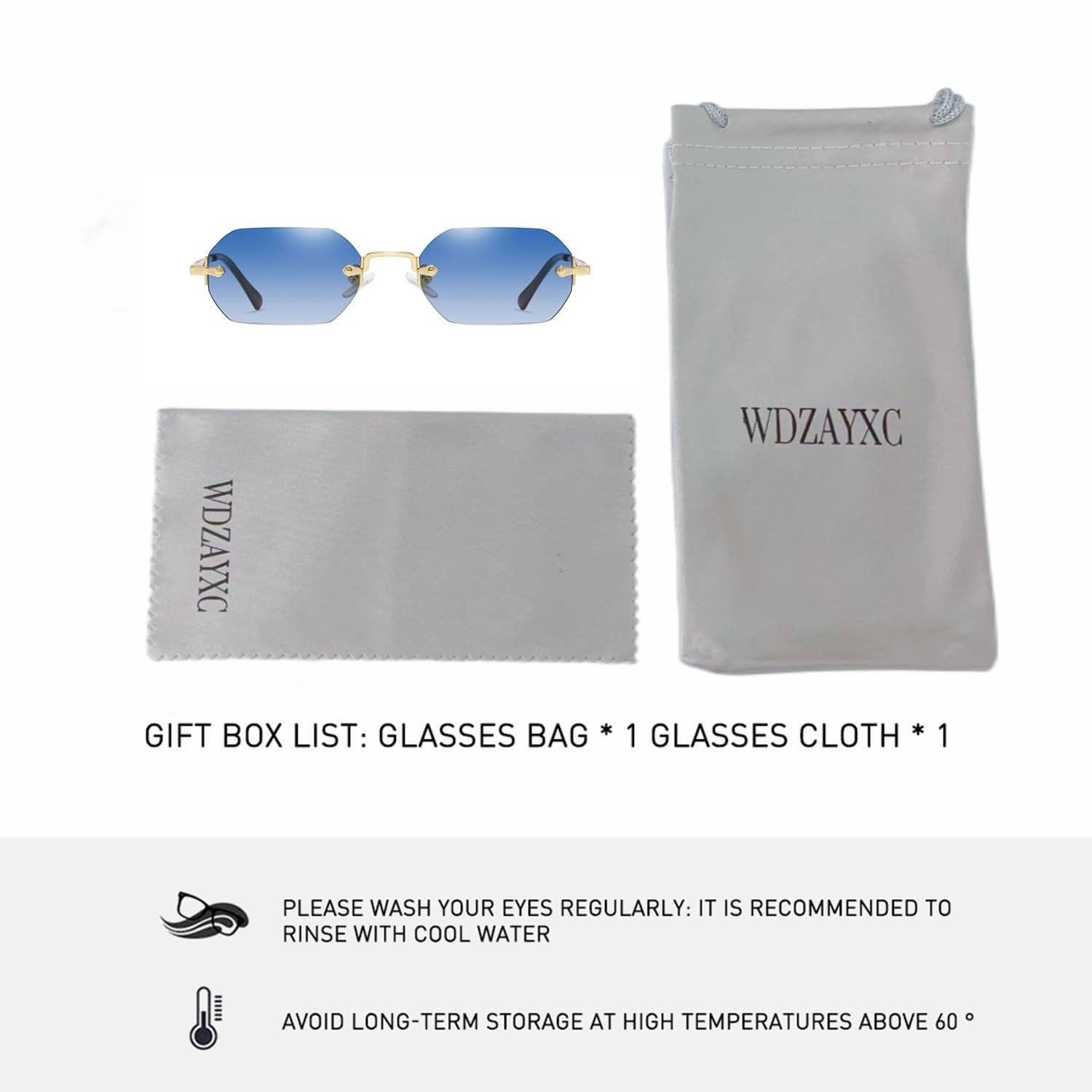 Сонцезахисні окуляри WDZAYXC Ретро Без оправи для жінок та чоловіків Шестикутні, фото №5