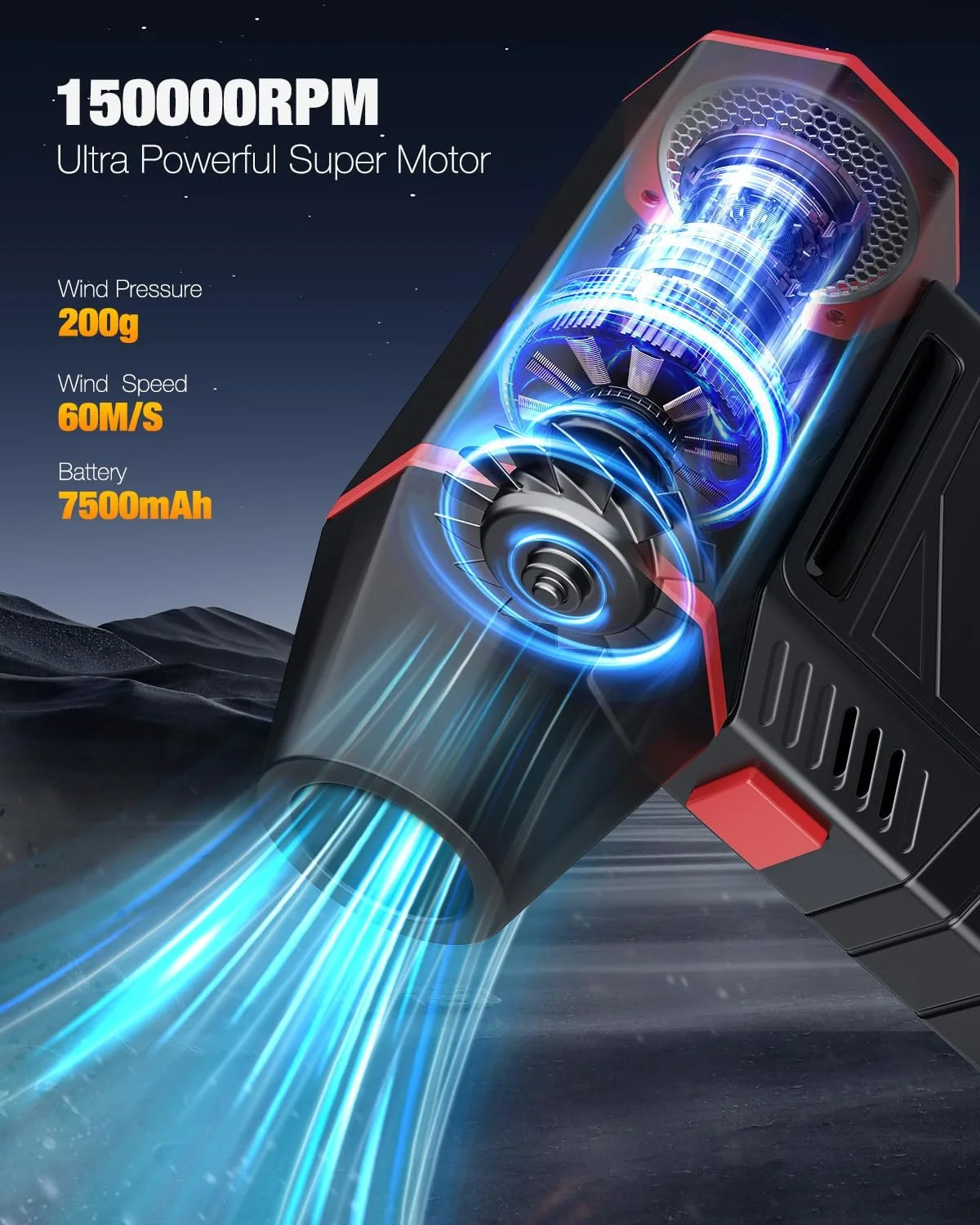 Электрическая воздуходувка 10 в 1 3 скорости 150,000 RPM 7500 mAh LED, фото №2