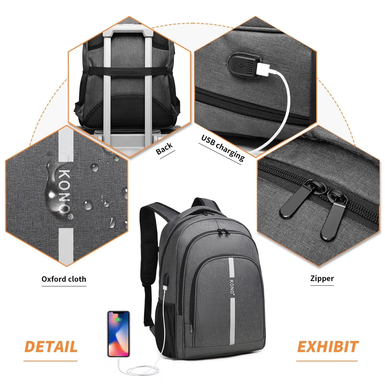 Рюкзак для ноутбука Kono USB Charging Port 15.6 дюймів, фото №4 Рюкзак для ноутбука Kono USB Charging Port 15.6 дюймів, фото №4
