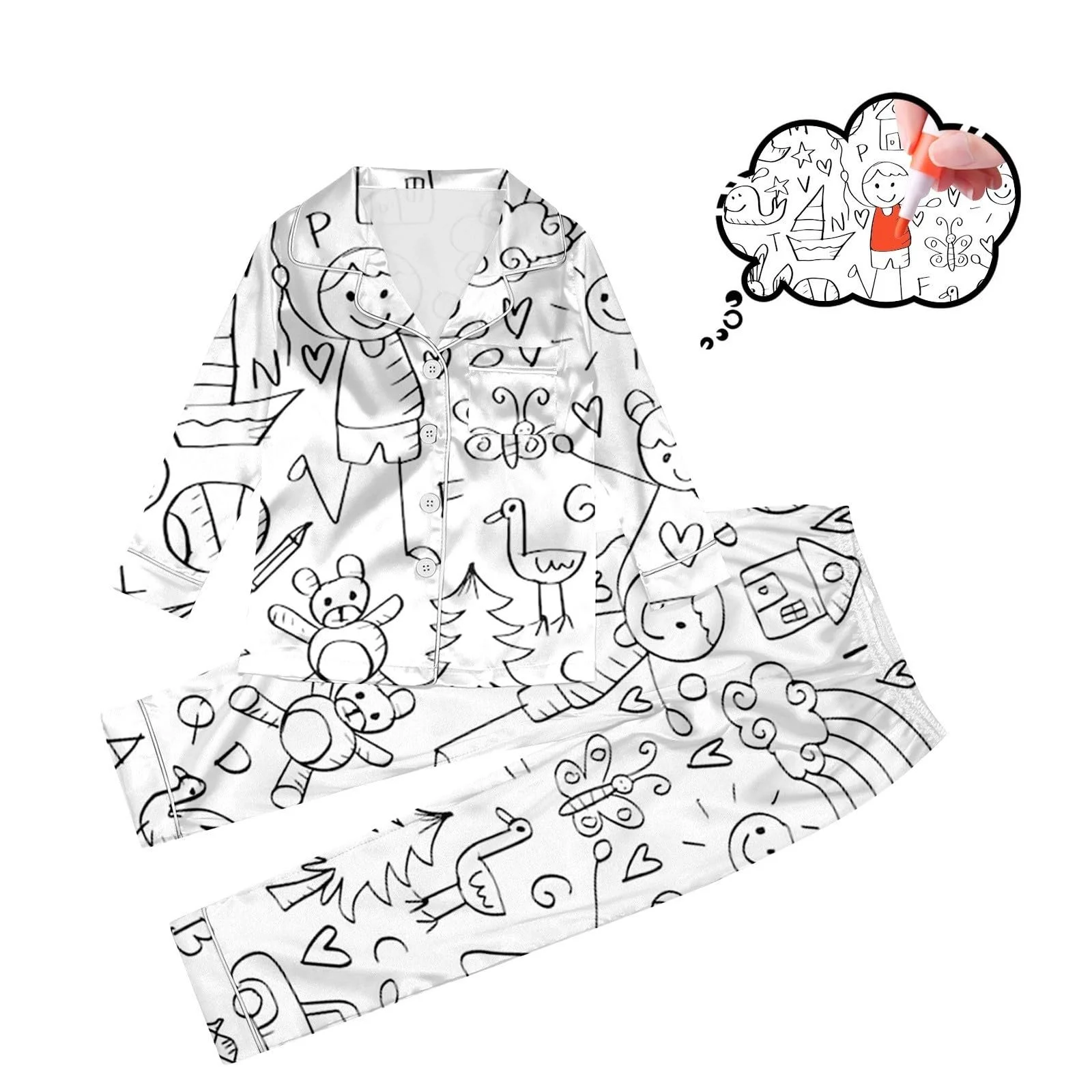 Детский набор пижам для раскрашивания, одежда для сна, зимний костюм для отдыха, белый мультяшный принт, художественная покраска, двухкомпонентная домашняя одежда, пижама для рисования своими руками, фото №2 Детский набор пижам для раскрашивания, одежда для сна, зимний костюм для отдыха, белый мультяшный принт, художественная покраска, двухкомпонентная домашняя одежда, пижама для рисования своими руками, фото №2